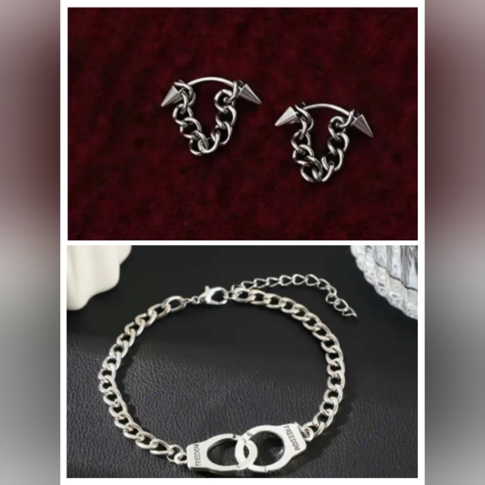 Silver Chain Bracelet and Earring Set